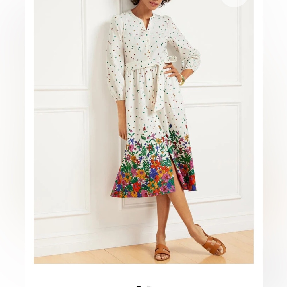 Talbots POPLIN SHIRTDRESS - BLISSFUL FLORAL Split Neck Elbow Sleeve size 16